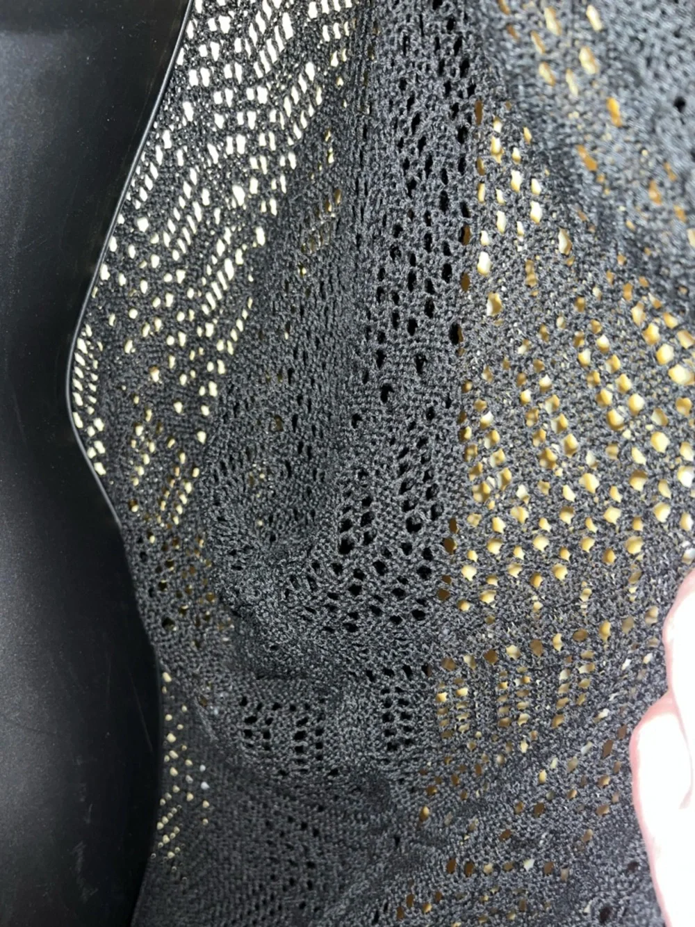 Crochet Black Open-Front Knit Long Sleeve Flowy Cardigan One Size - Picture 5 of 7
